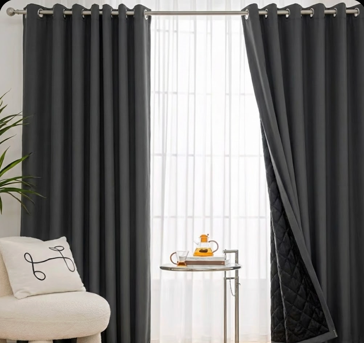 Rideau occultant thermique gris en coton epais | Aegis | Instant Rideau