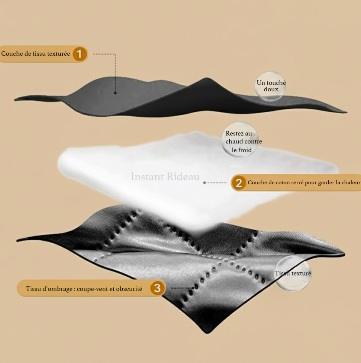 Rideau occultant thermique gris en coton epais composition | Ageis | Instant rideau