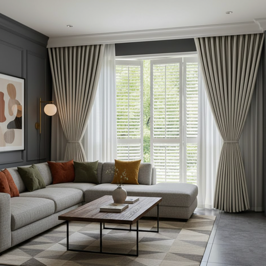 Rideau phonique obscurcissant beige crochets | Calm | Instant Rideau