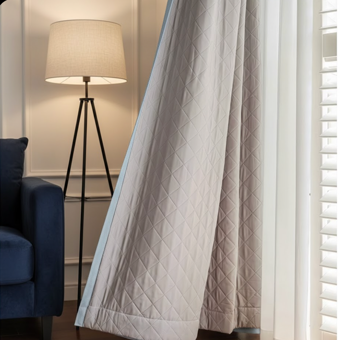 Rideau phonique occultant bleu dans un salon | Calm | Instant Rideau