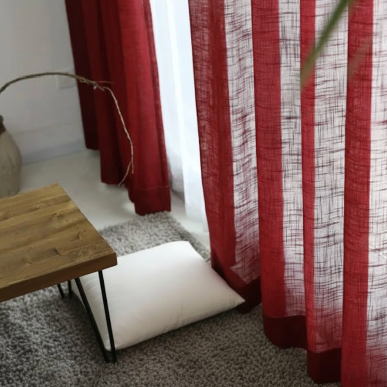 Rideau rouge en lin naturel et coton | Épure | Instant Rideau