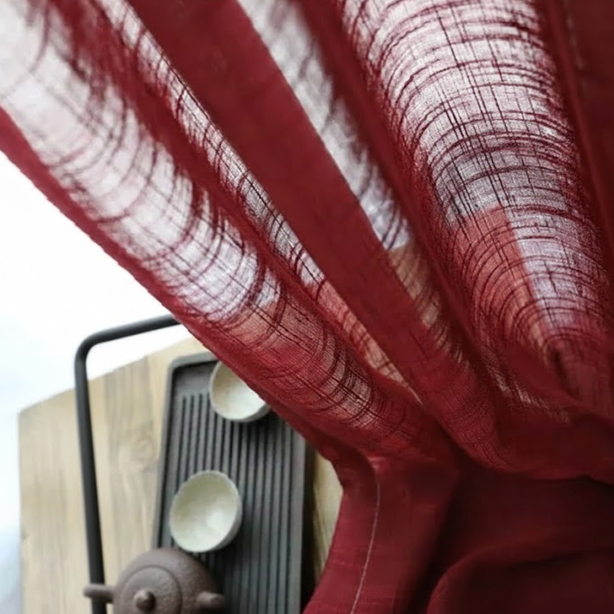 Rideau rouge en lin naturel et coton tissage | Épure | Instant Rideau