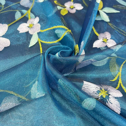 Rideau voilage floral bleu | Flora | Instant Rideau