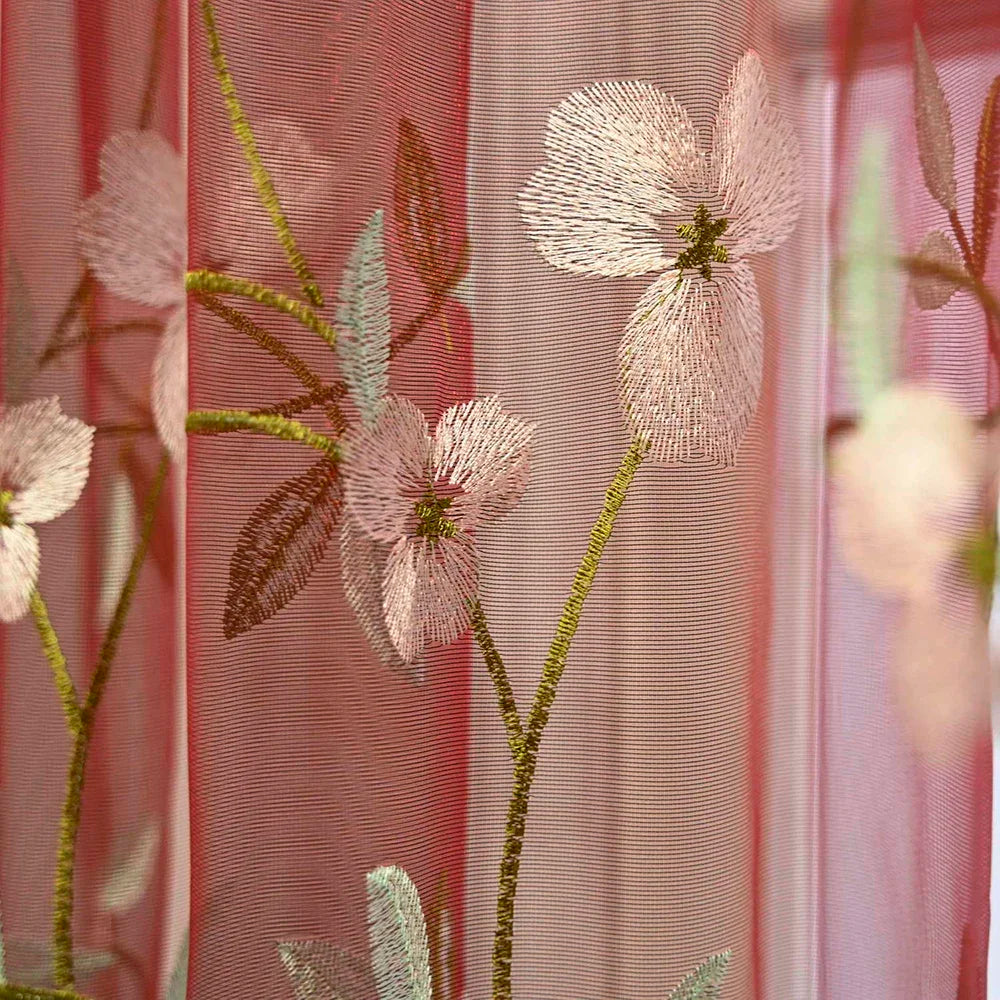 Rideau voilage floral rouge | Flora | Instant Rideau