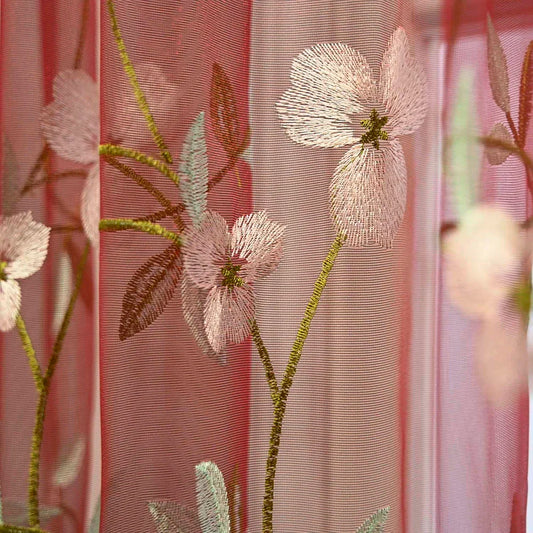 Rideau voilage floral rouge | Flora | Instant Rideau
