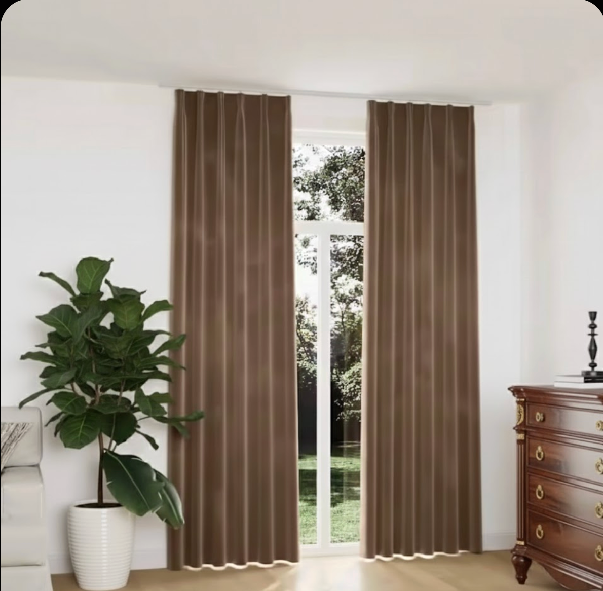 Rideaux en velours marron 140x245 occultants crochets mousseline | Noblia | Instant rideau