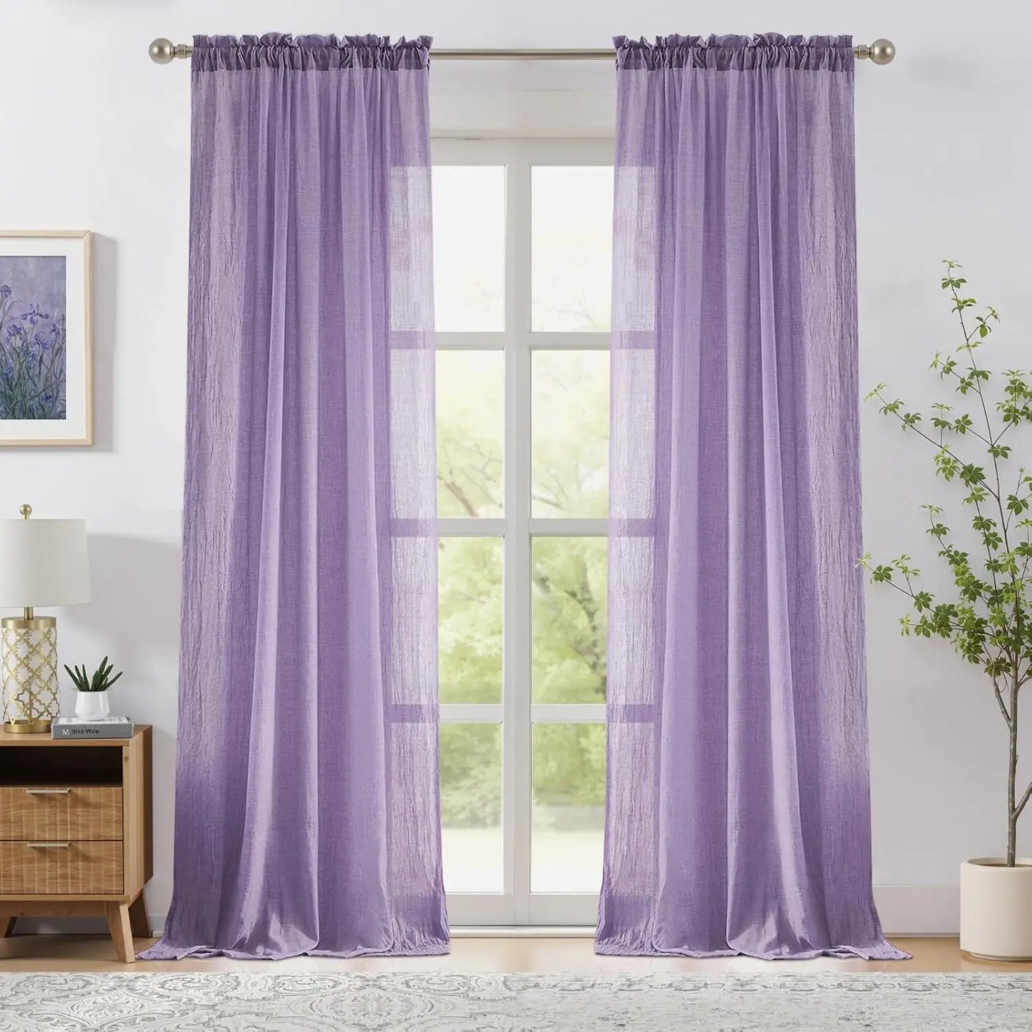 Voilage en coton violet | Milia