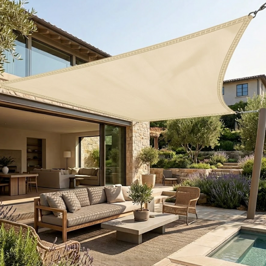 Toile d'ombrage haute performance beige accroche terrasse| Solaris | Instant Rideau
