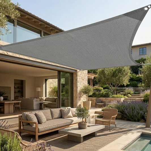 Toile d'ombrage haute resistance grise accroche terrasse| Solaris | Instant Rideau