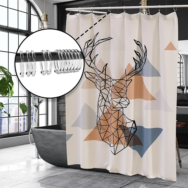 exemple des anneaux de rideau de douche blanc mis en situation sur un rideau | Instant rideau 