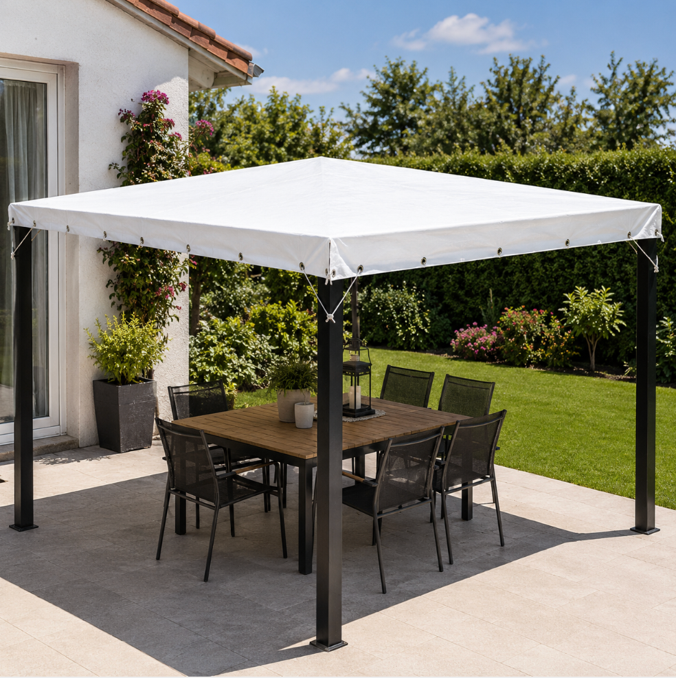 Bâche de couverture professionnelle imperméable en polyéthylène 280 g/m² avec œillets métalliques renforcés, idéale pour pergola, mobilier de jardin, piscine, véhicule, bois et équipements extérieurs | Fortexa | Instant Rideau
