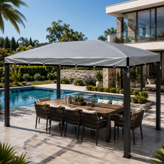 Bâche grise imperméable 280 g/m² avec œillets métalliques renforcés, protection extérieure contre pluie, UV, vent, gel, grêle et intempéries | Fortexa | Instant Rideau