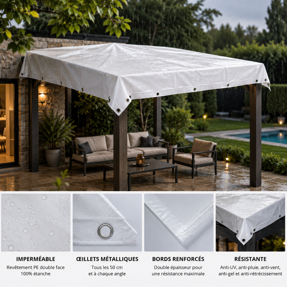 Bâche multiusage imperméable pour jardin, terrasse, camping, voiture, remorque, bois de chauffage, barbecue et mobilier extérieur avec protection toutes saisons | Fortexa | Instant Rideau