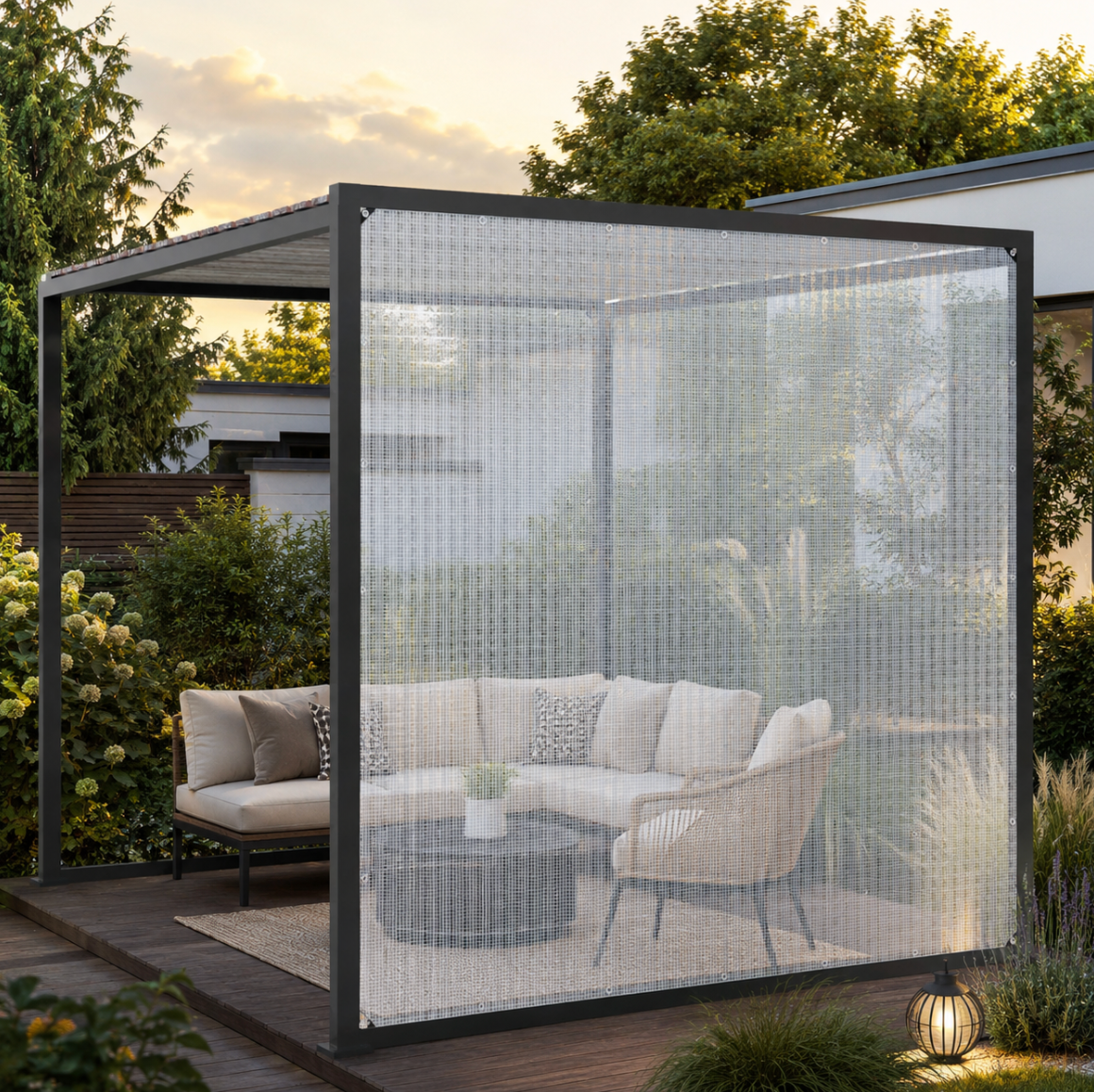 Bâche transparente imperméable pour protection extérieure contre pluie, vent, poussière et intempéries | ClearProtect | Instant Rideau