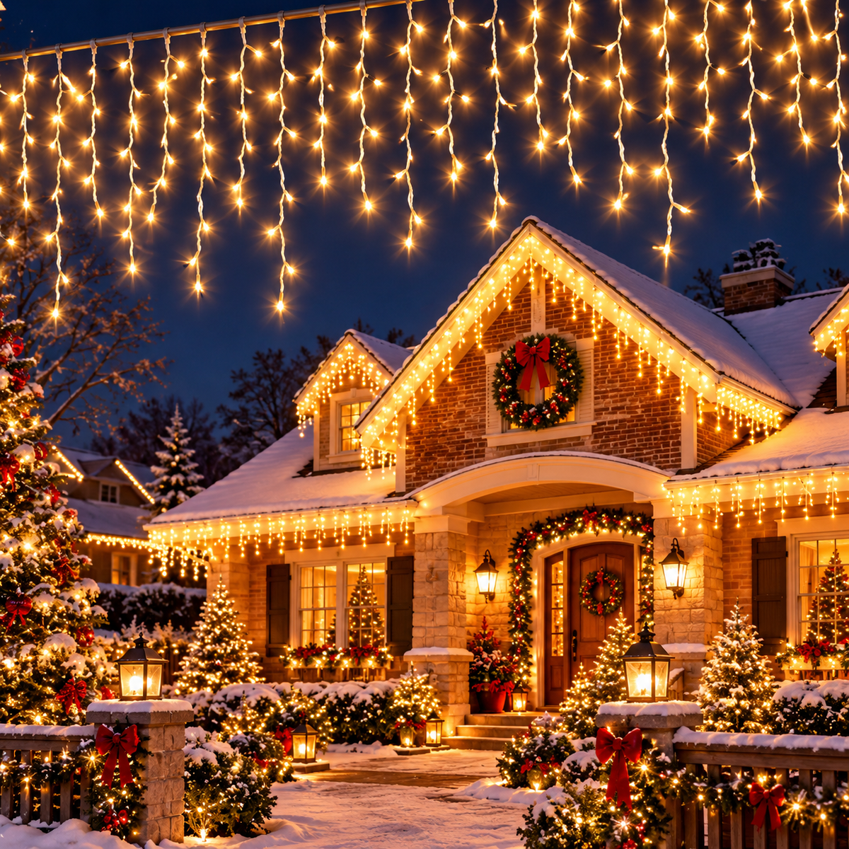 Cascade lumineuse LED de Noël blanc chaud, idéale pour décorer les fenêtres, les murs et les espaces intérieurs avec un éclairage chaleureux et féerique | Instant Noël | Instant rideau