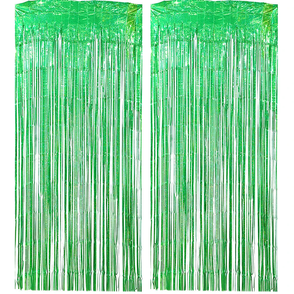 Rideau de fête vert métallisé en lot de deux | Instant Fêtes