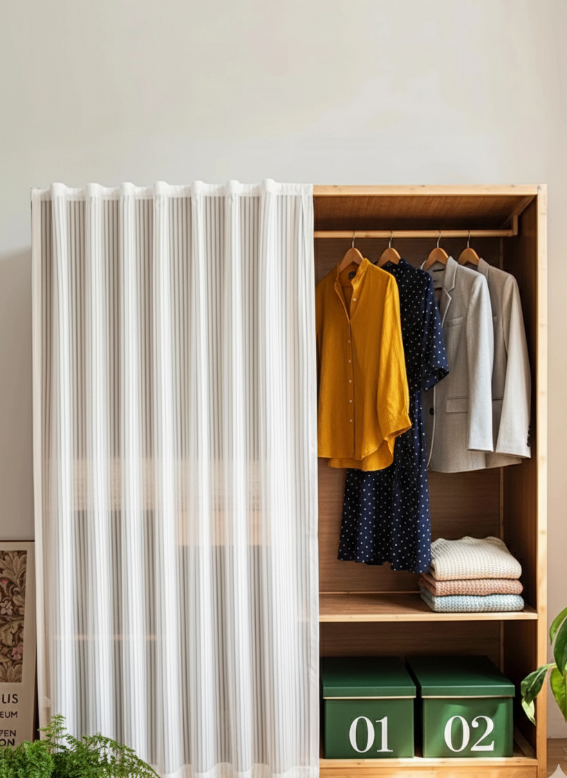 Dressing avec un rideau blanc dans une chambre | Dressea | Instant Rideau