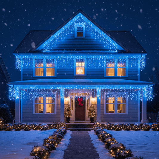 Guirlande bleue LED à lumière froide créant une ambiance hivernale magique pour Noël | Instant Noel