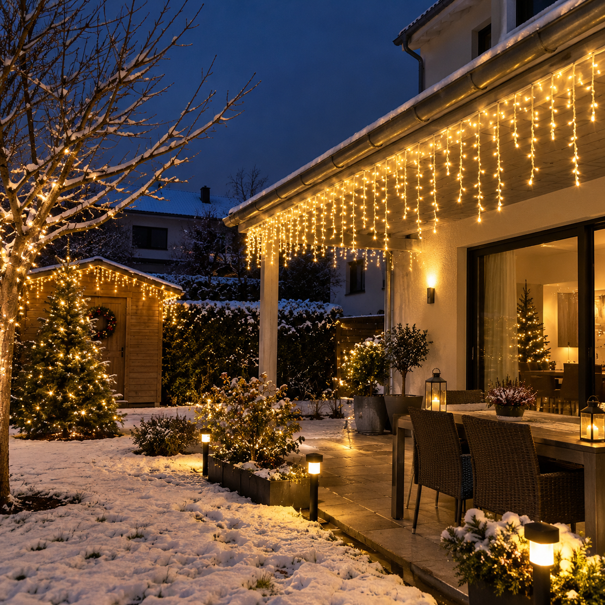 Guirlande LED blanc chaud pour décoration de Noël, parfaite pour créer une ambiance féerique et chaleureuse sur une façade, un balcon ou autour des fenêtres | Éclat d’Hiver | Instant Noël