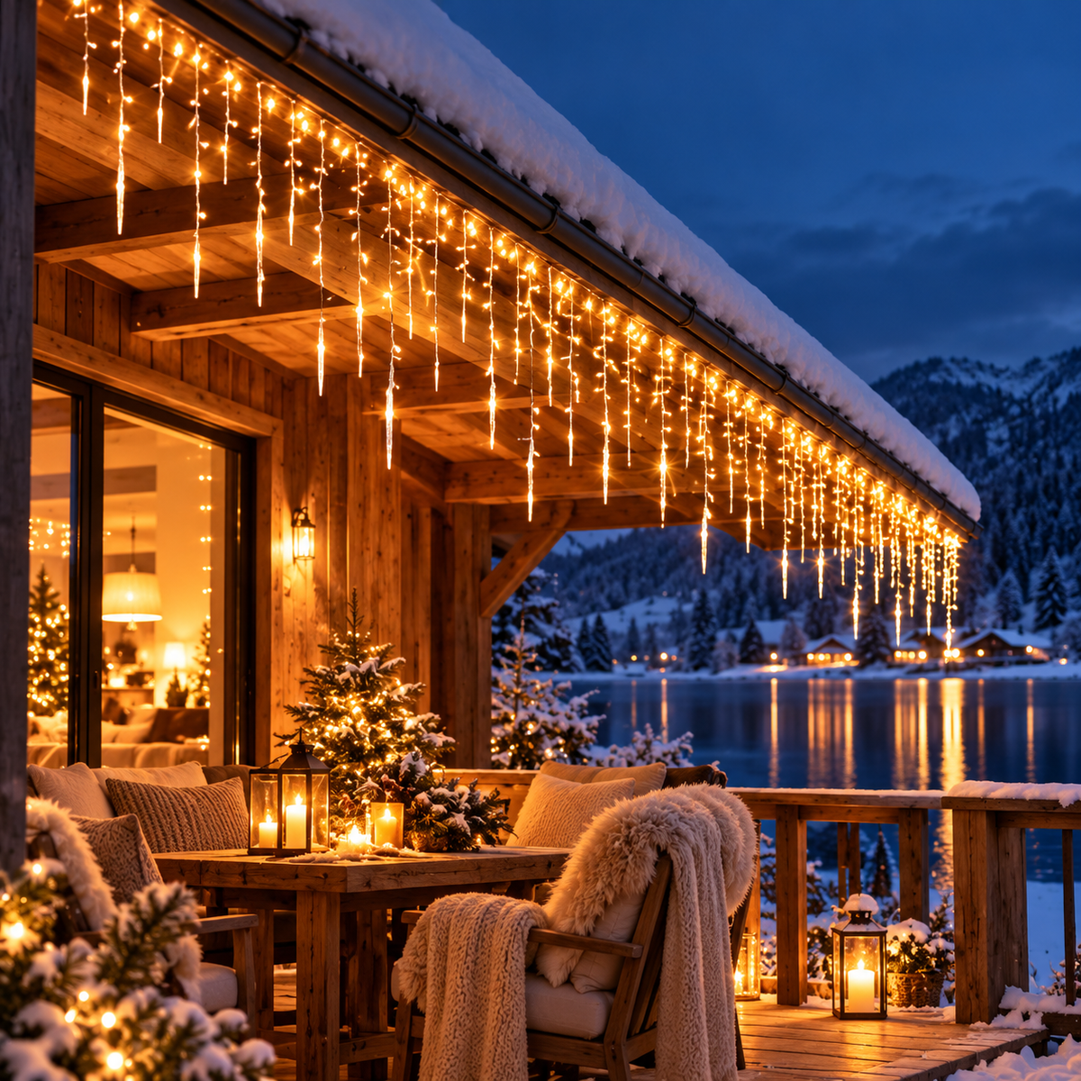 Guirlande lumineuse de Noël en forme de rideau de glaçons LED, conçue pour créer une décoration féerique sur les fenêtres, les toitures et les façades | Instant Noël | Instant rideau