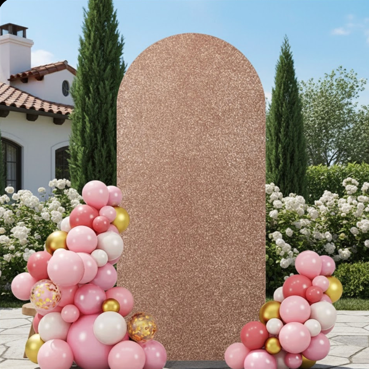 Housse rose pâle métalisée pour arche | Instant fête