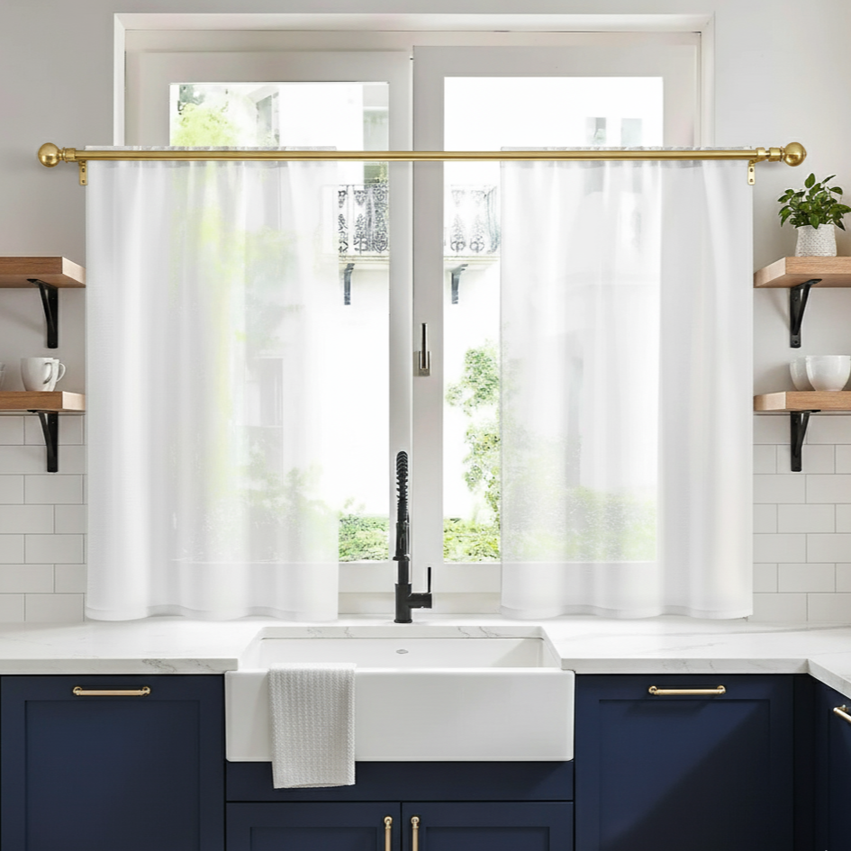 Rideau de cuisine par lot de deux blanc | Basilic | Instant rideau