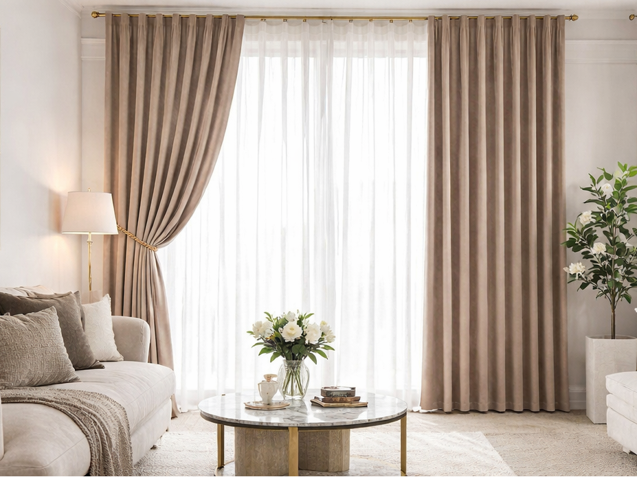 Rideau en velours beige | Aristia