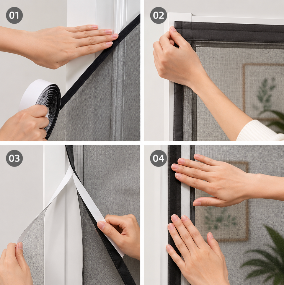 Protection anti insectes pour porte avec moustiquaire magnétique autofermante, fermeture par aimants, air frais à l’intérieur et insectes à l’extérieur | MosquiStop | Instant Rideau