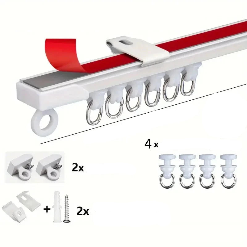 Rail rideau adhesif avec accessoires | Fixation plafond ou mur | Instant Rideau