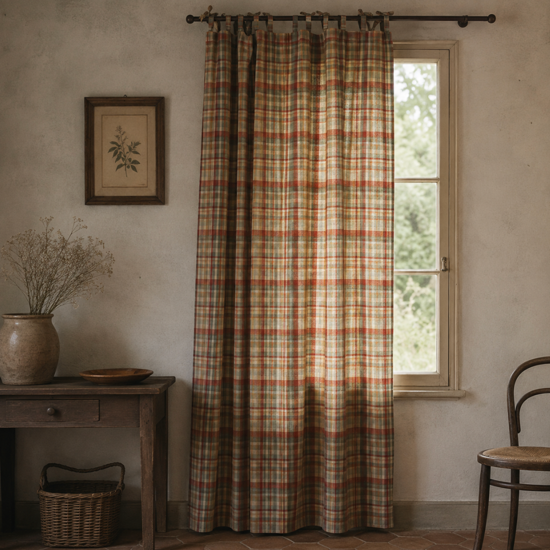 Rideau à carreaux Vichy en lin et coton pour salon et chambre, motif classique au style cottage chaleureux et naturel pour habiller élégamment les fenêtres | Cottage | Instant rideau