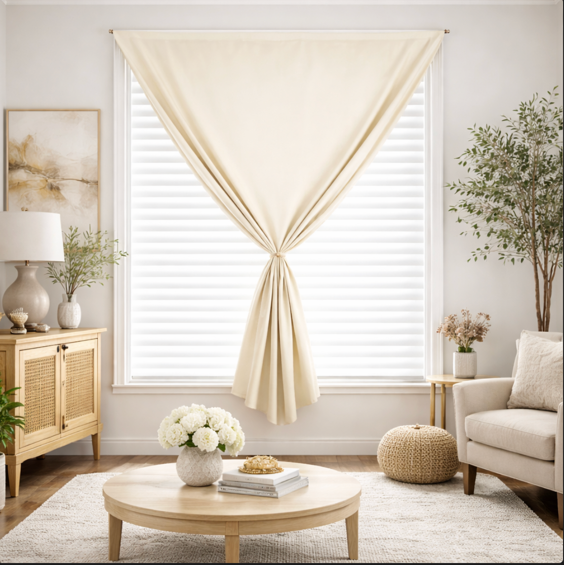 Rideau occultant adhésif beige fixation autocollante | Nuitfix | Instant Rideau