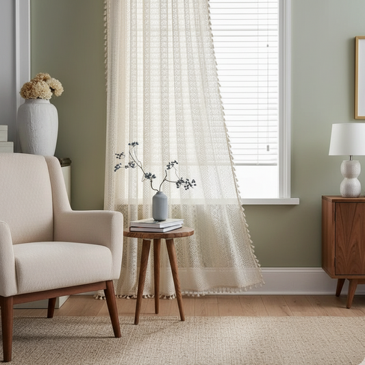 Voilage beige léger pour créer une ambiance chaleureuse et lumineuse | Tisséo | Instant rideau