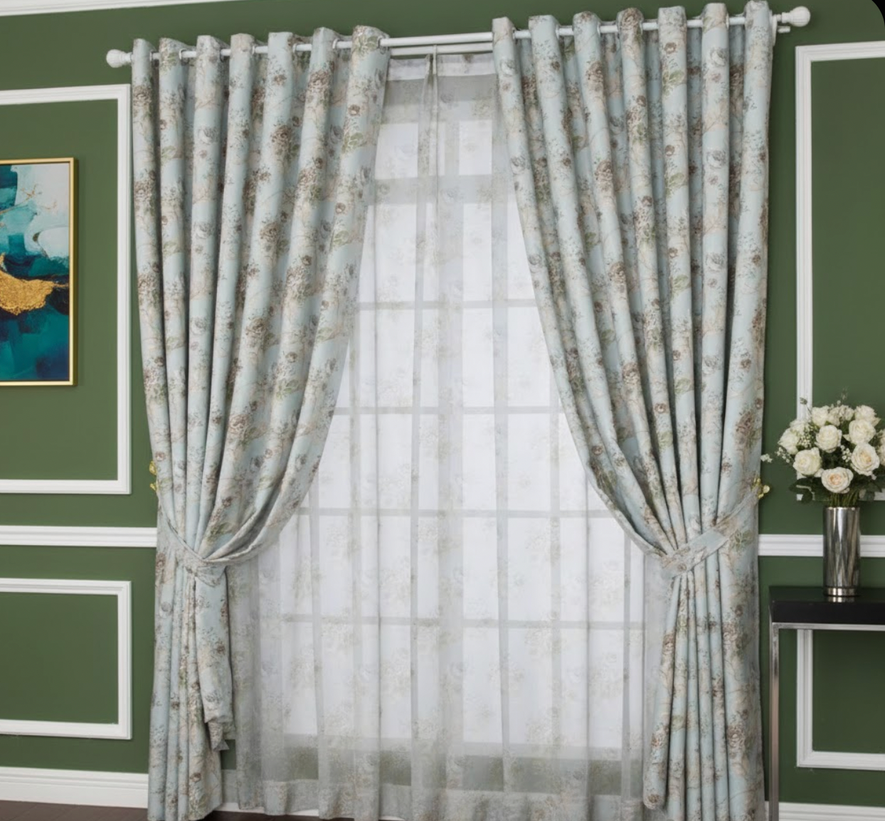 Rideau bleu motif floral pour confort lumineux | Althéa | Instant Rideau