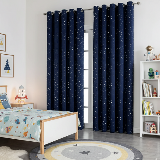 Rideau bleu nuit avec motifs étoilés pour créer une atmosphère féerique et immersive dans votre intérieur | Stars | Instant rideau