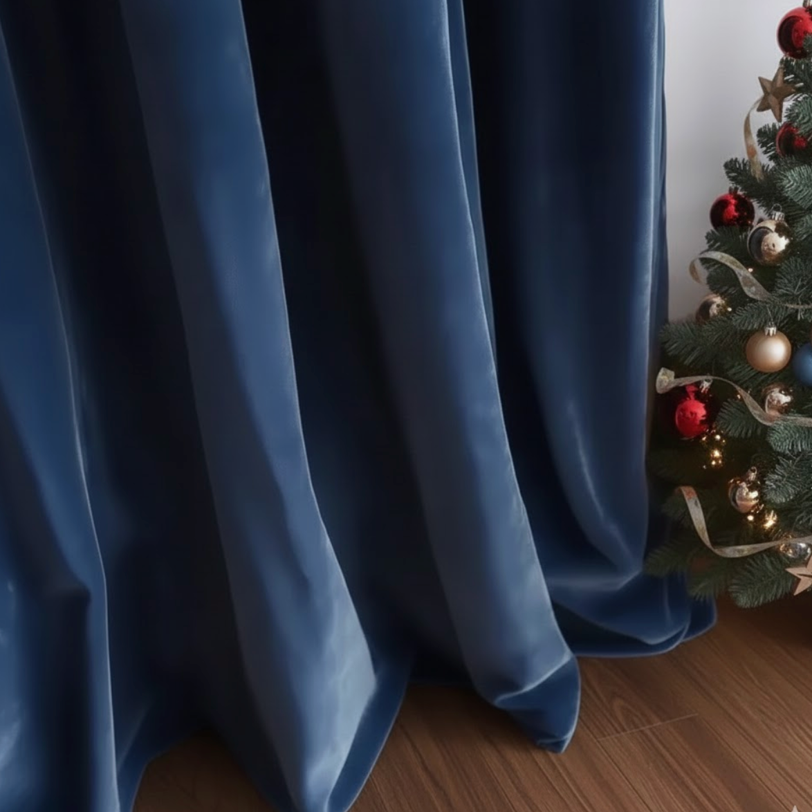Rideau semi occultant bleu en velours, design haut de gamme pour décoration moderne | Velvet | Instant rideau