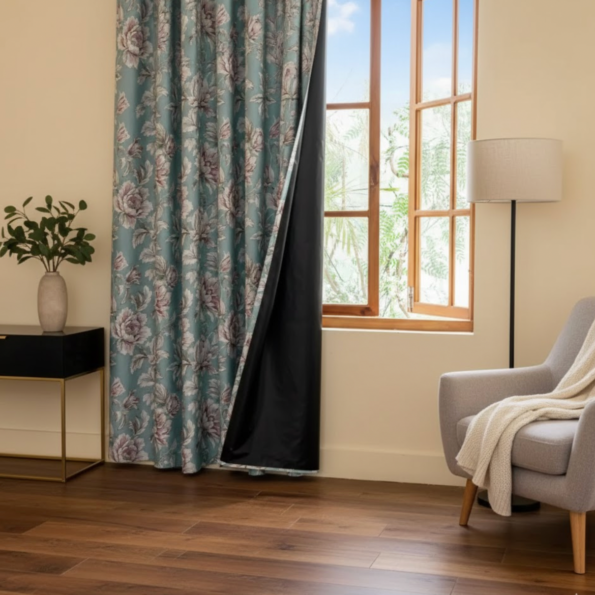 Rideau chambre floral bleu occultant confort | Outono | Instant Rideau