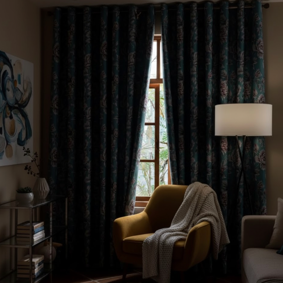 Rideau chambre floral bleu très occultant | Outono | Instant Rideau