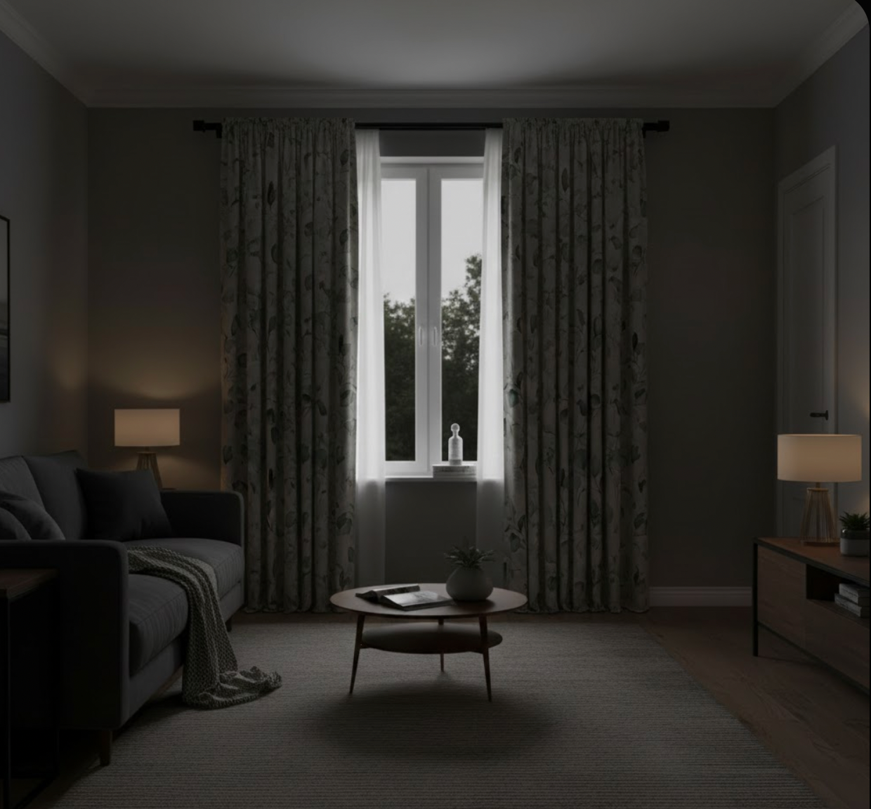 Rideau chambre floral vert élégant et occultant | Outono | Instant Rideau