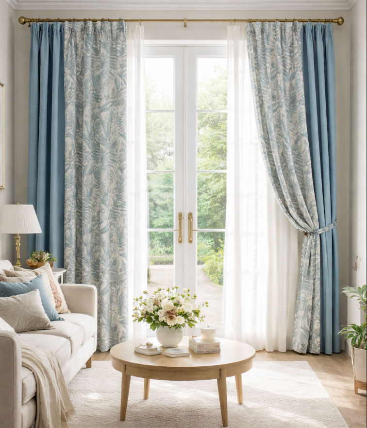 Rideau en chenille bleu design et confortable pour chambre ou séjour | Matina | Instant Rideau