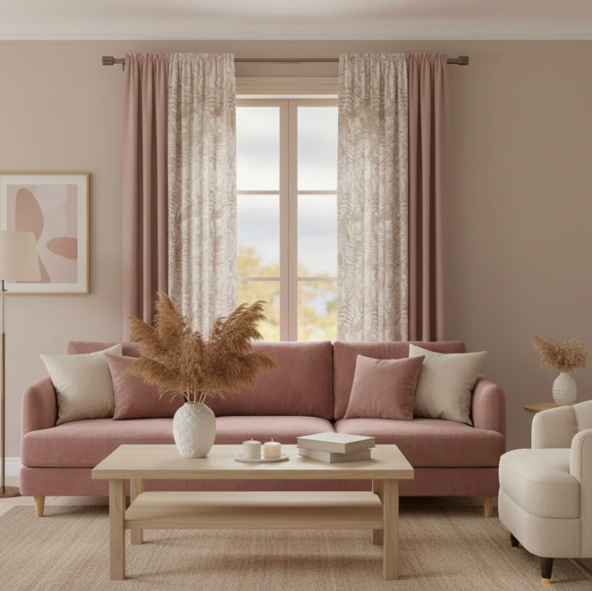 Rideau occultant en chenille rose pâle léger et élégant pour salon et chambre | Matina | Instant Rideau
