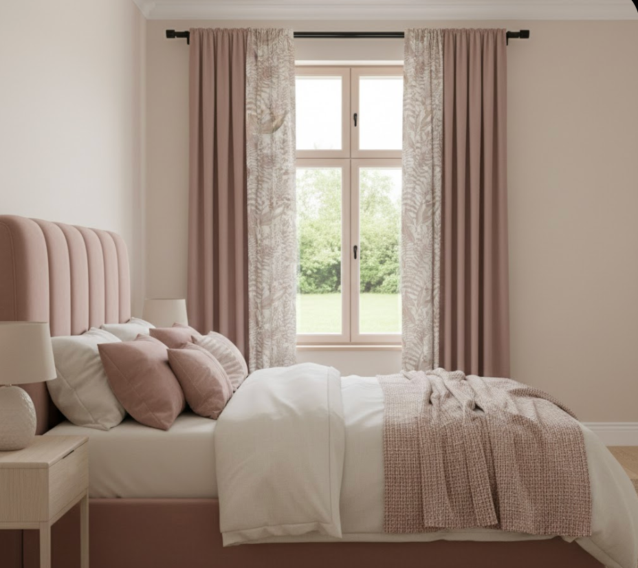 Rideau en chenille rose pâle idéal pour habiller une fenêtre avec élégance | Matina | Instant Rideau