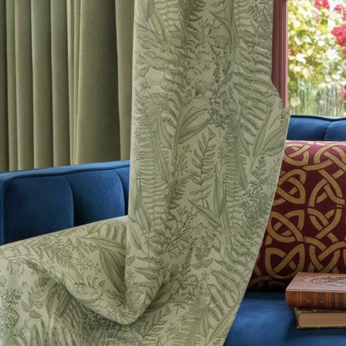 Rideau occultant en chenille vert, léger et élégant pour salon et chambre | Matina | Instant Rideau
