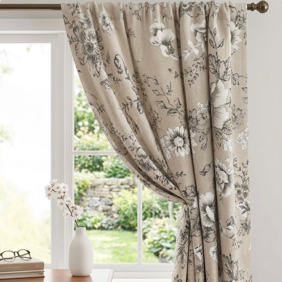 Rideau coton lin à fleurs pour salon, design naturel et ambiance chaleureuse | Cotale | Instant rideau