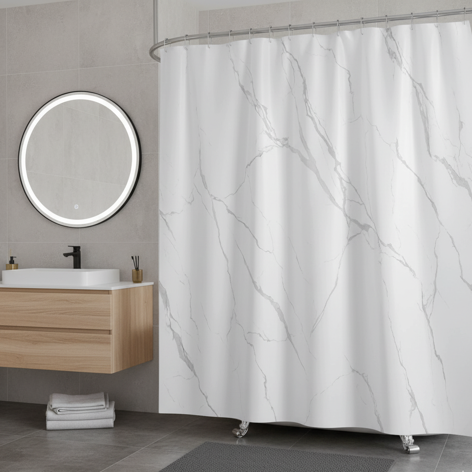 Rideau de douche blanc effet marbre | Marbrelle | Instant rideau