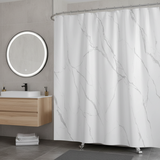 Rideau de douche blanc effet marbre | Marbrelle | Instant rideau