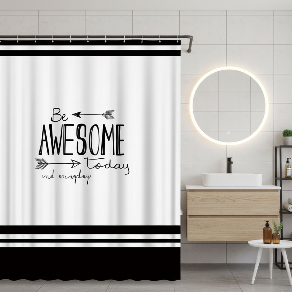 Rideau de douche original noir et blanc pour salle de bain avec écriture | Hydra | Instant rideau 