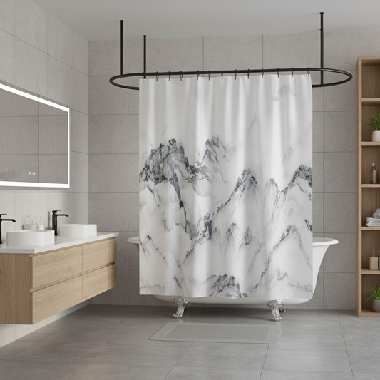 Rideau de douche couleur gris et blanc salle de bain avec un style marbre | Marbrelle | Instant rideau 