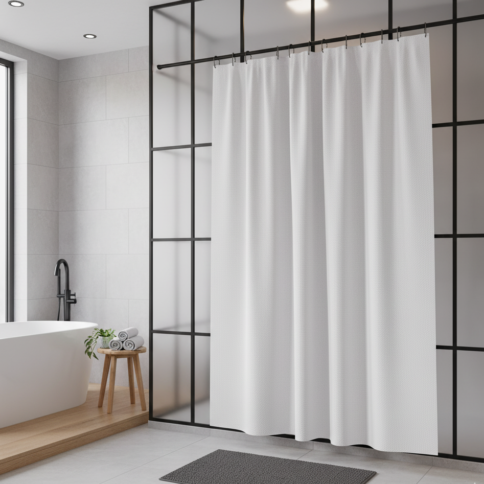 Rideau de douche blanc accroche eclatant dans une salle de bain | Waffle | Instant Rideau