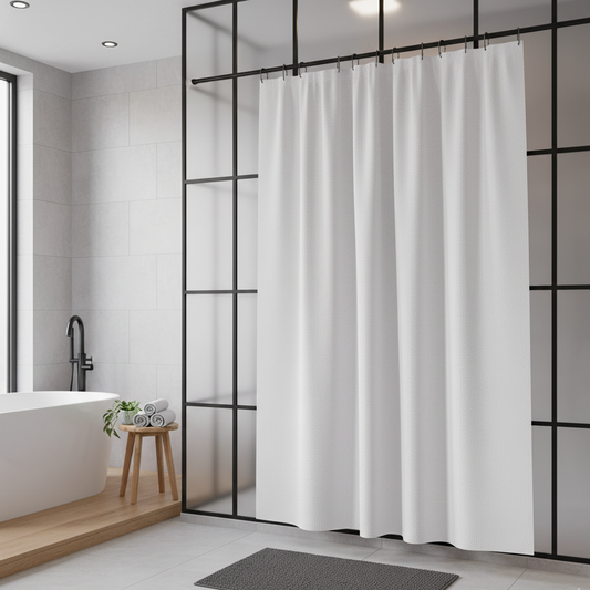 Rideau de douche blanc accroche eclatant dans une salle de bain | Waffle | Instant Rideau