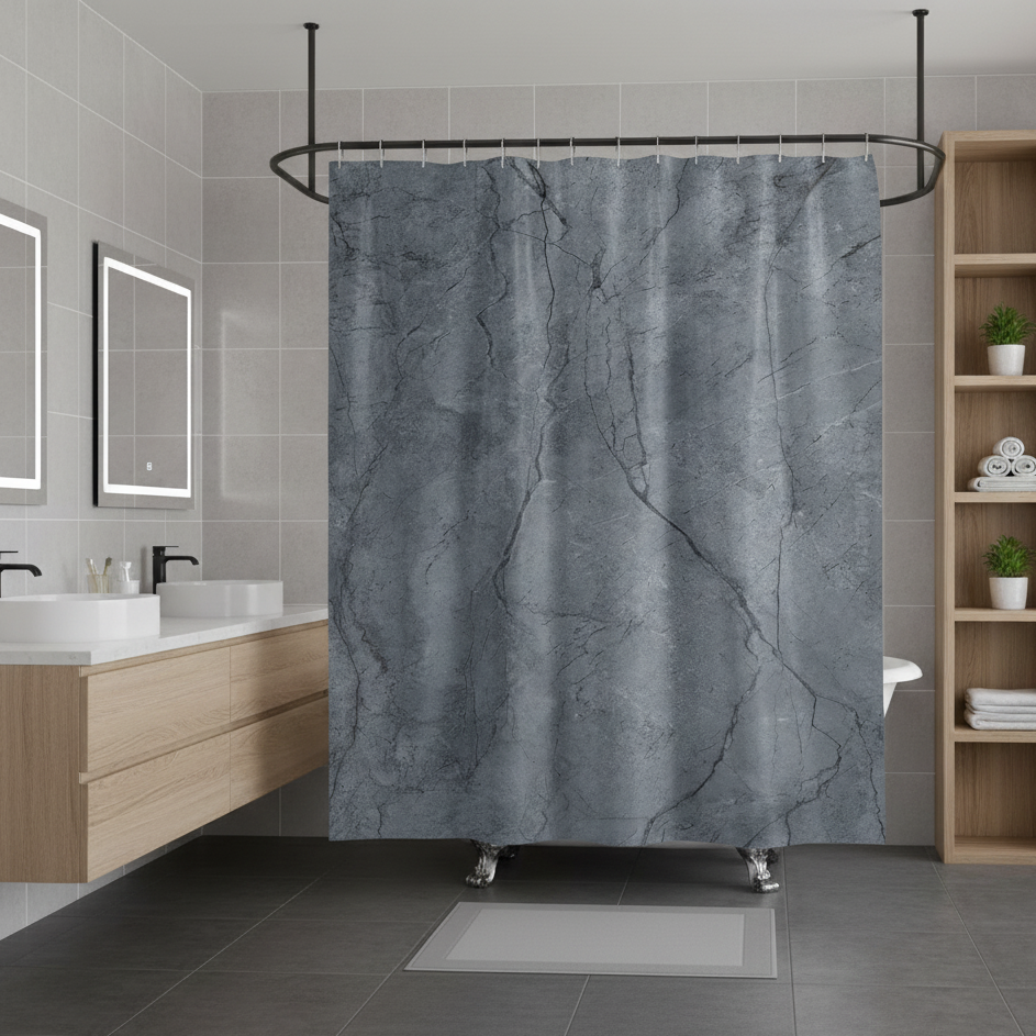 Rideau de douche couleurgris foncé salle de bain effet marbre | Marbrelle | Instant rideau 